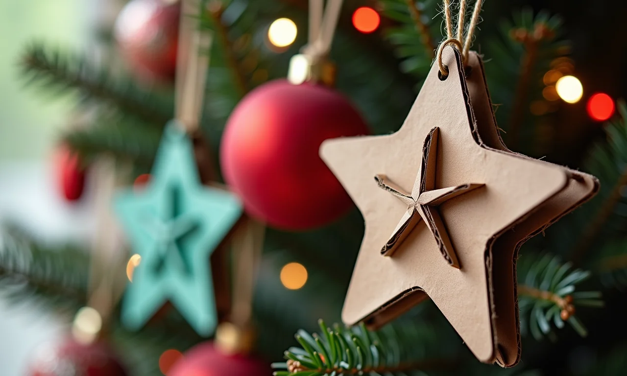 Enfeites de Natal criativos feitos com materiais reciclados.