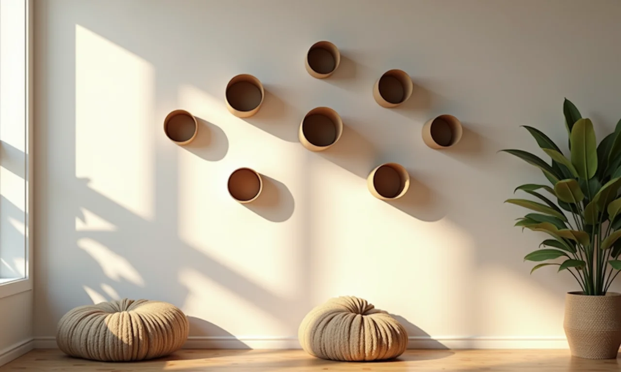 Enfeites de parede delicados feitos com rolinhos de papel.