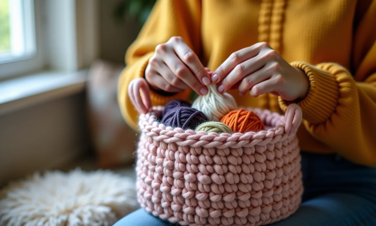 Escolhendo o ponto de crochê ideal para o cesto.