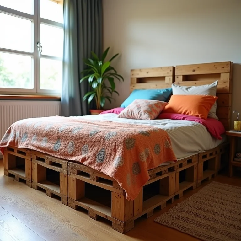 Estrado de cama alternativo feito de caixotes de madeira