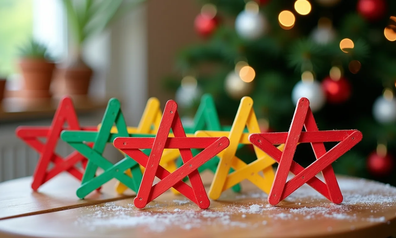 Estrelas de Natal feitas com palitos de picolé.