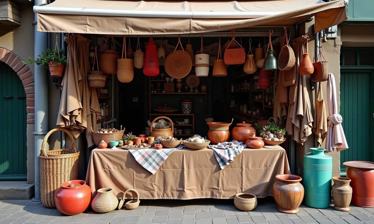 Feira com materiais para artesanato reciclado à venda.