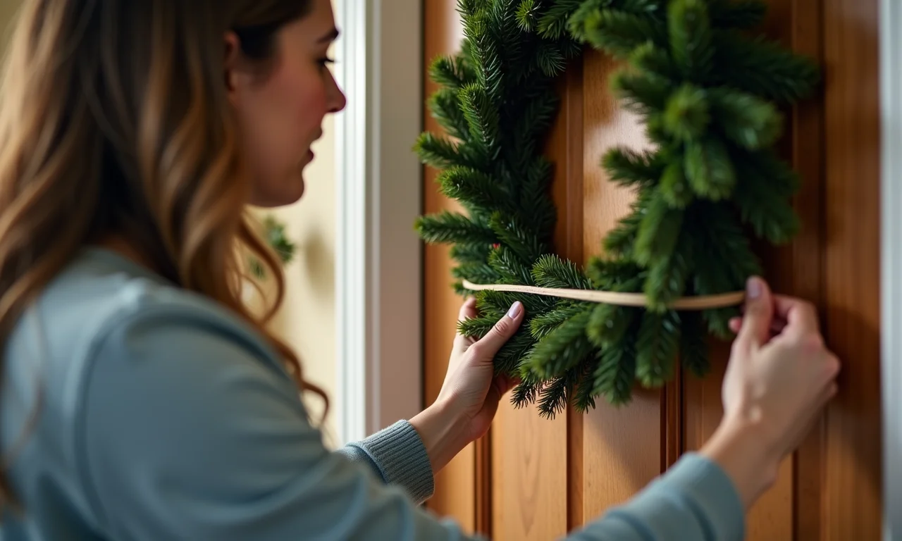 Fixando guirlanda de Natal sem danificar a porta.