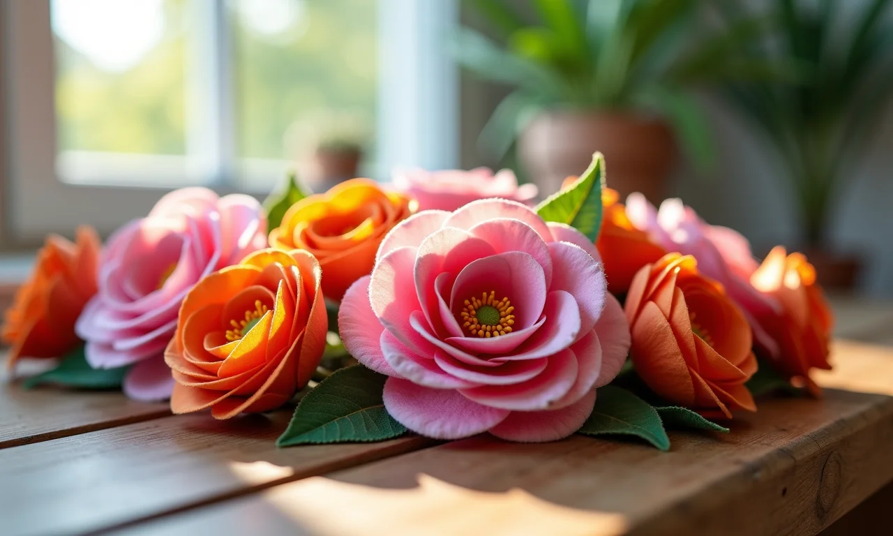 Flores de feltro para decoração.