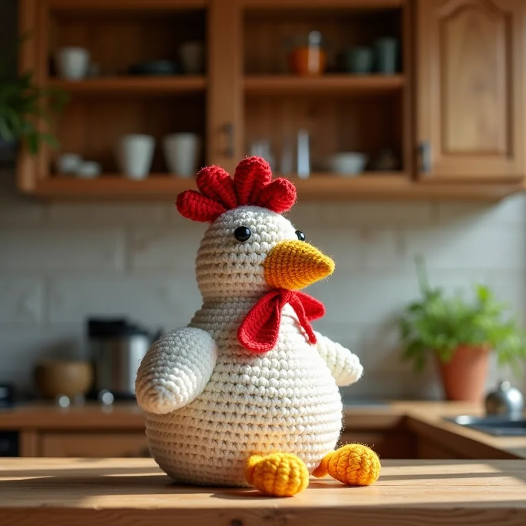 Galinha de crochê na cozinha