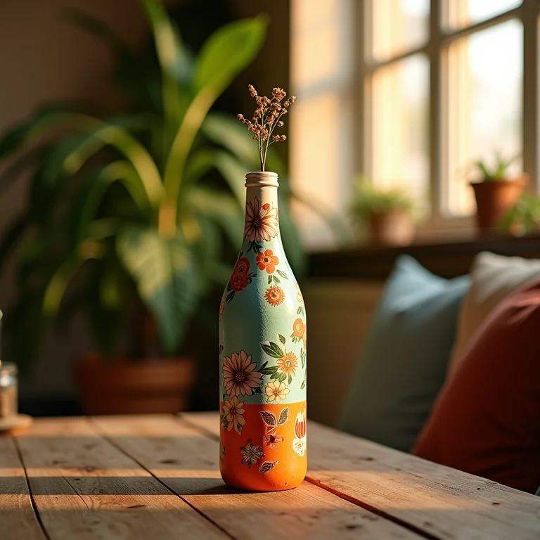 Garrafa PET pintada e com decoupage