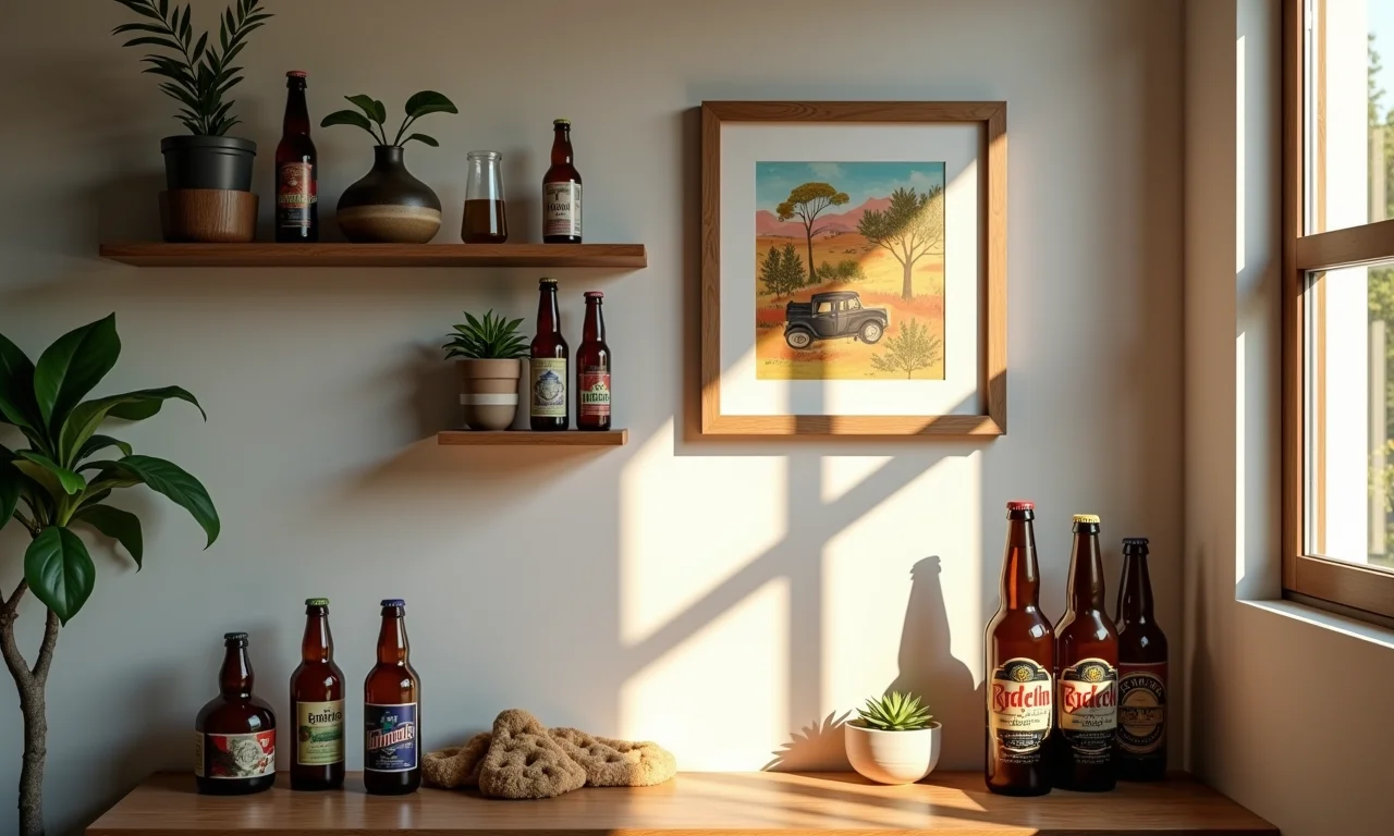 Garrafas de cerveja como porta-retratos criativos.