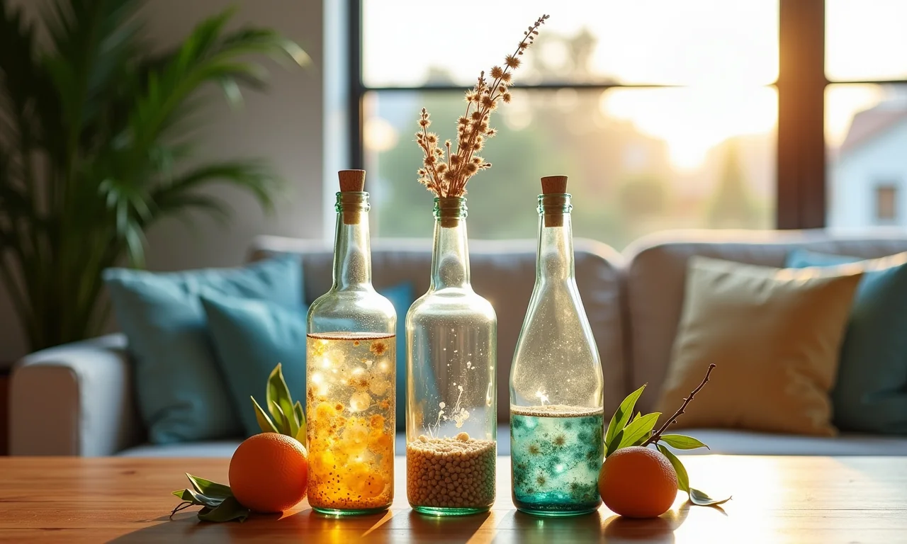 Garrafas decoradas como centro de mesa em festa de aniversário.