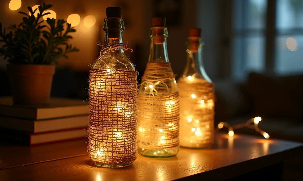 Garrafas luminosas com barbante, aconchego e charme.