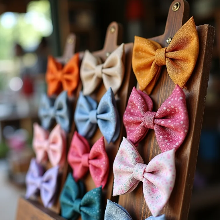 Gravatas borboleta de fita para venda em mercado de artesanato