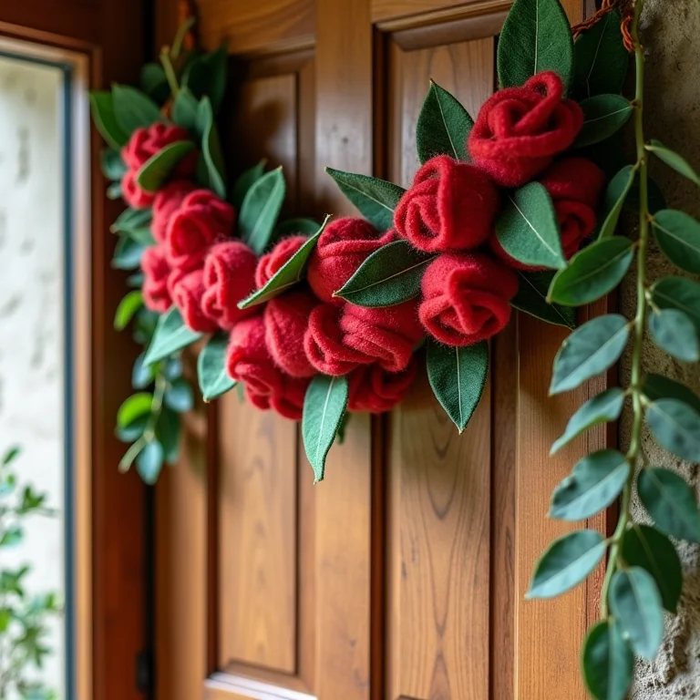Guirlanda de feltro clássica com toque moderno pendurada na porta