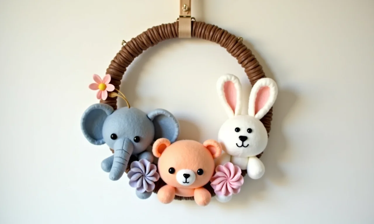 Guirlanda de feltro com bichinhos fofos.
