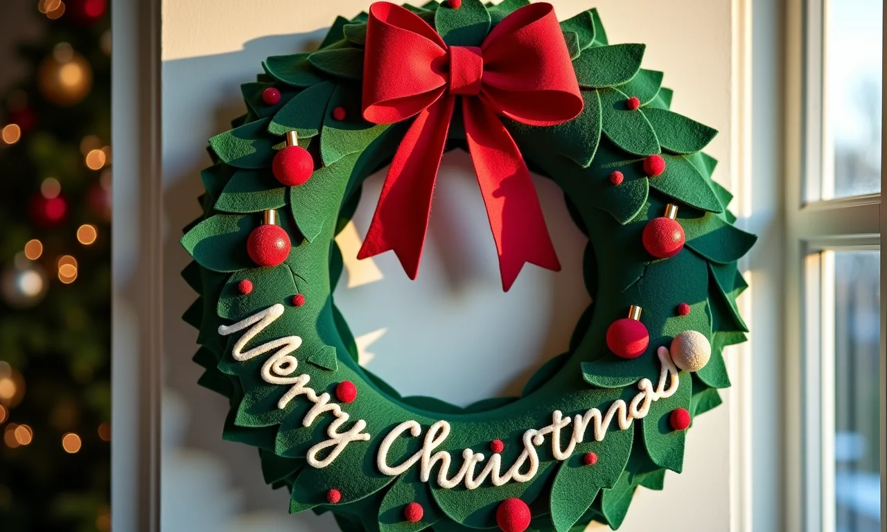 Guirlanda de feltro com frases e mensagens natalinas.