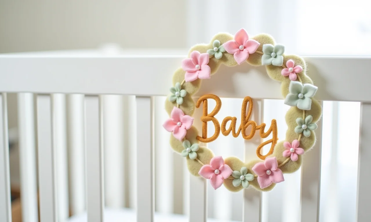 Guirlanda de feltro com o nome do bebê.