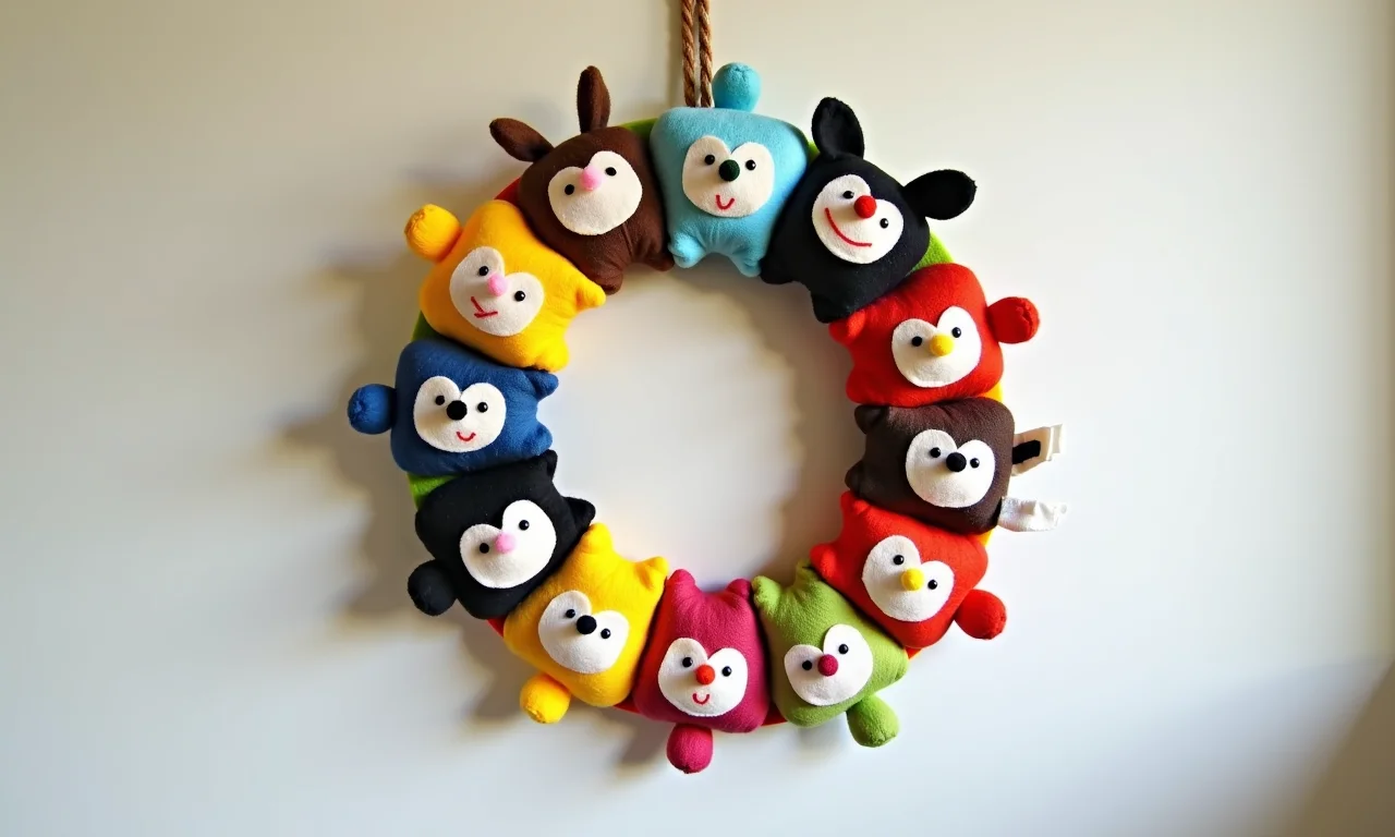 Guirlanda de feltro com personagens infantis.