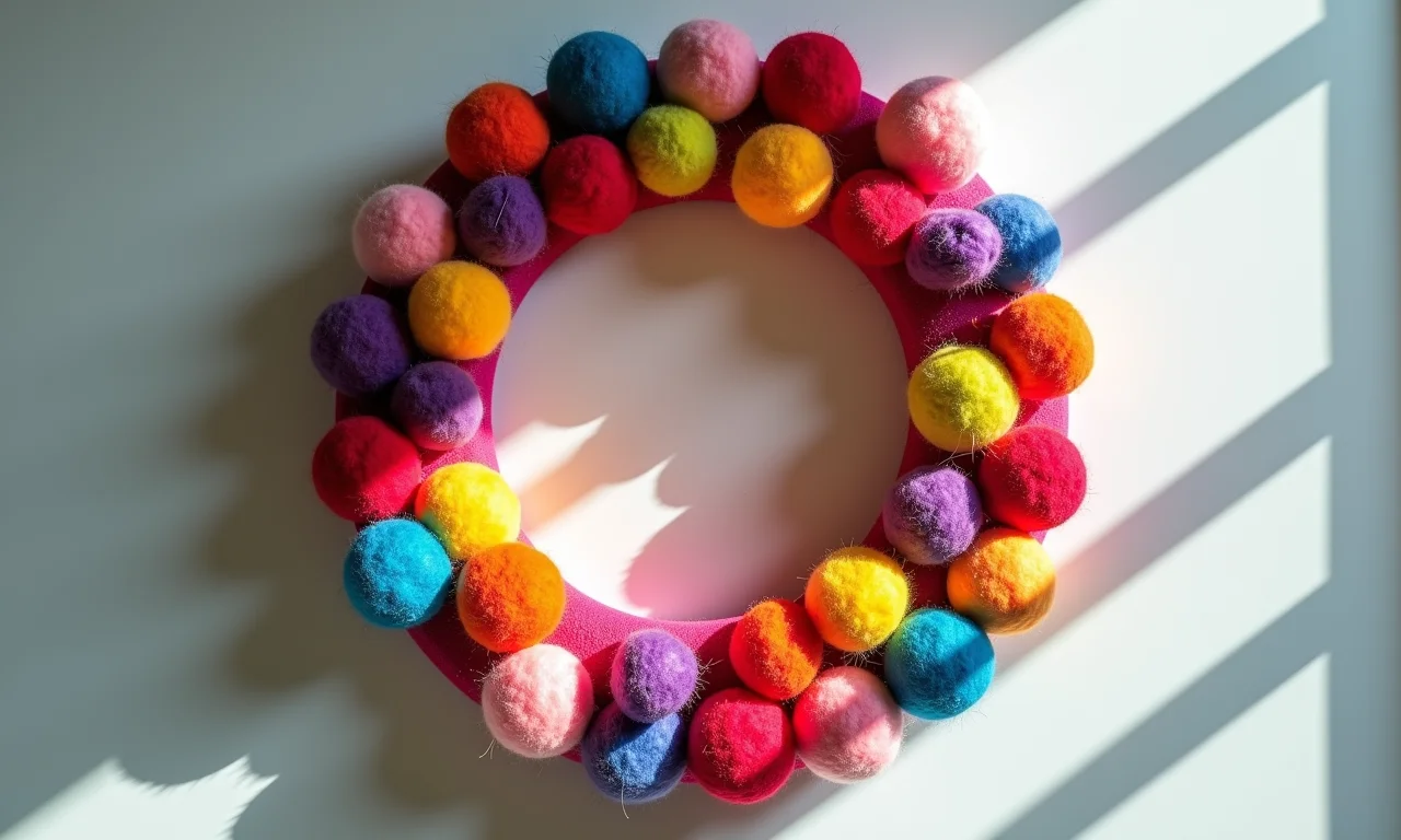 Guirlanda de feltro com pompons e tassels.