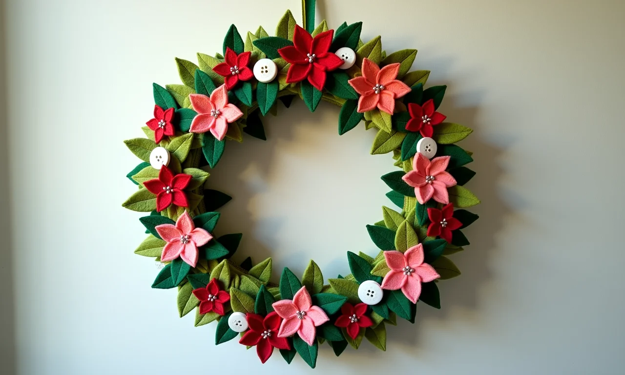 Guirlanda de feltro com reciclagem de materiais.