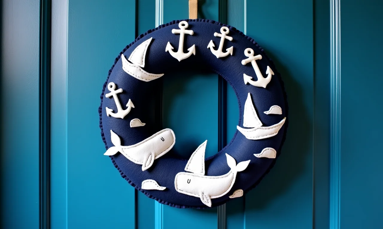 Guirlanda de feltro com tema náutico.