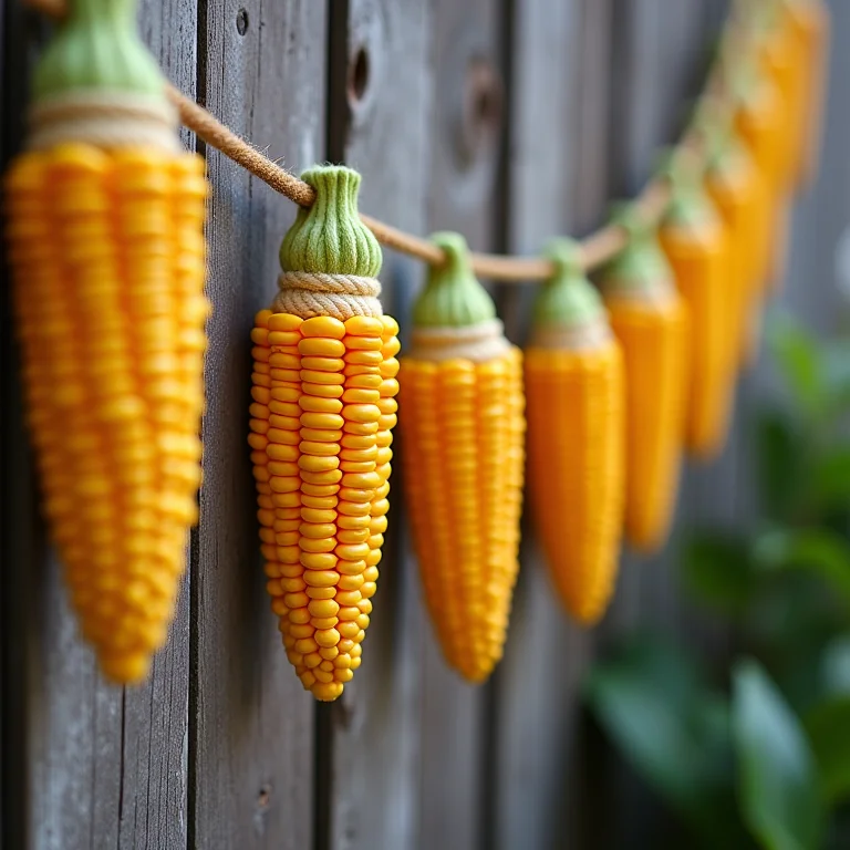 Guirlanda de milho pendurada em cerca de madeira.