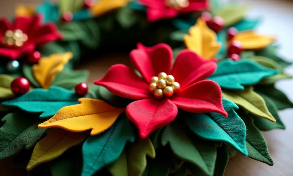 Guirlanda de Natal de feltro colorida e artesanal.