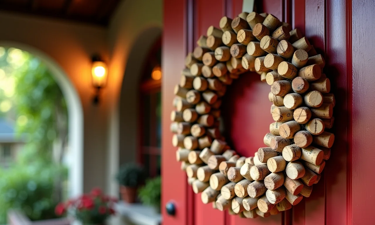 Guirlanda de Natal rústica feita com rolhas de vinho.