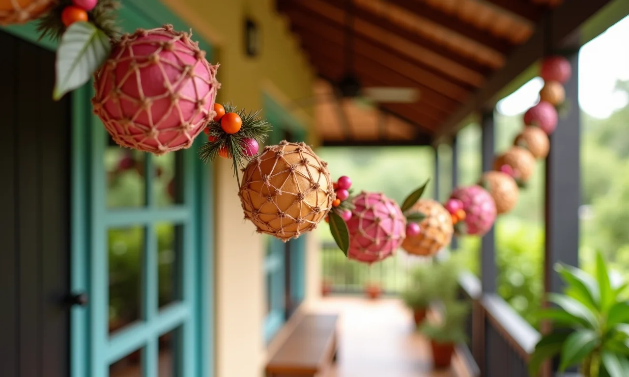 Guirlandas festivas feitas com rolos de papel higiênico.