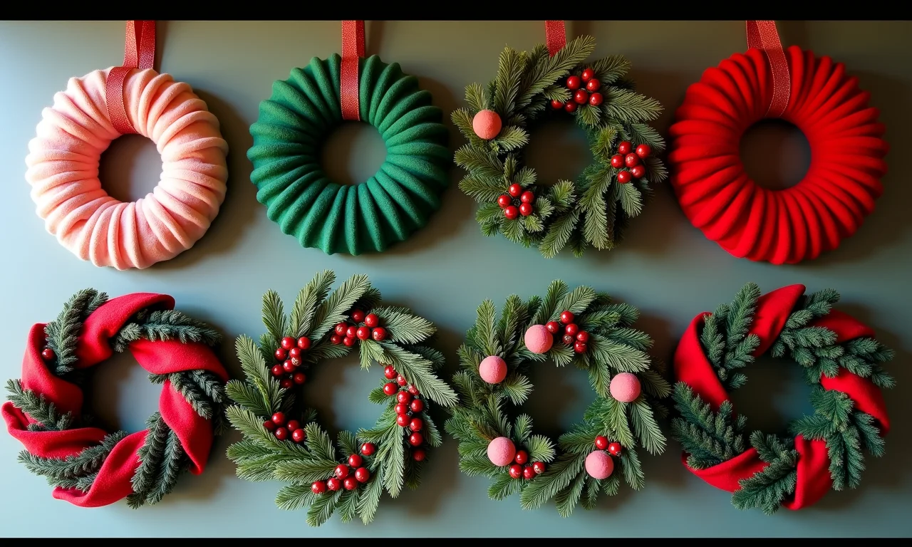 Ideias criativas para guirlandas de feltro: cores e enfeites variados.