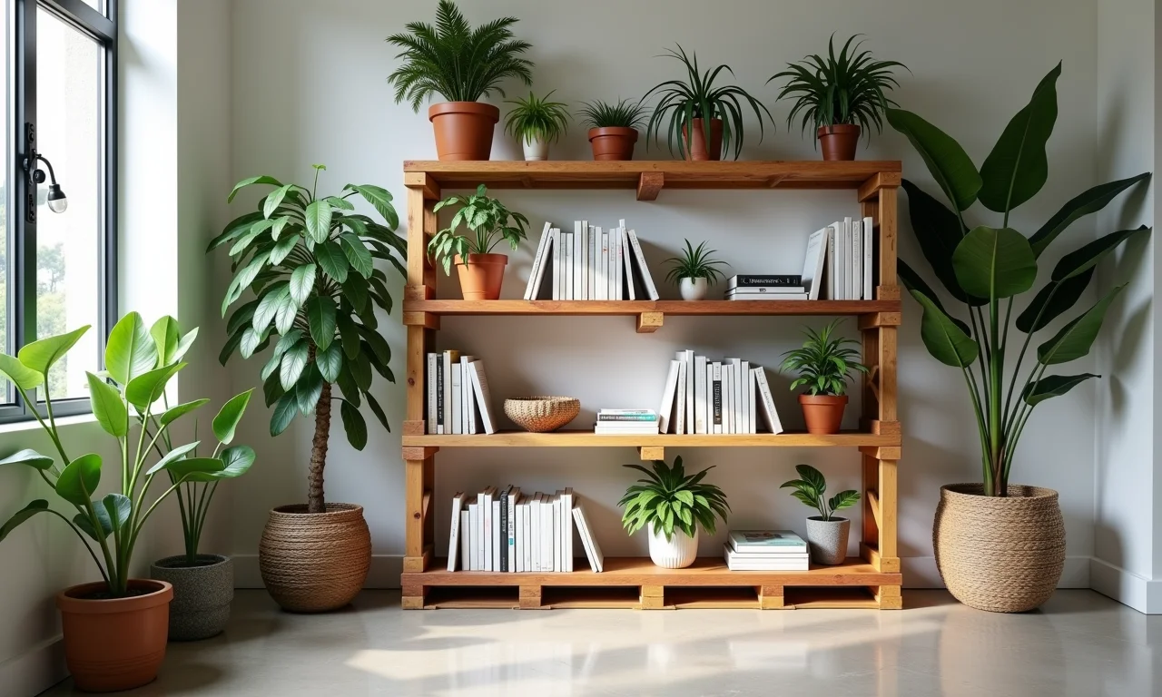 Ideias criativas para prateleiras de pallet em casa brasileira.