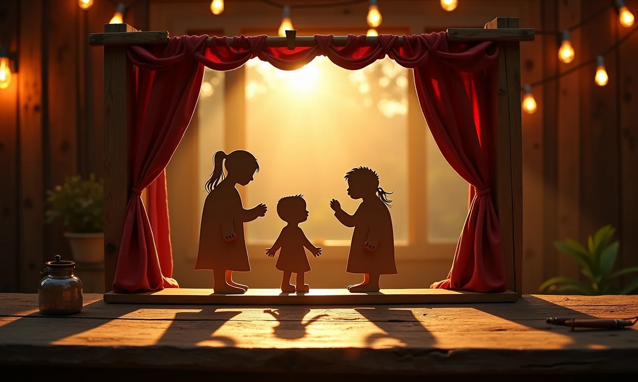 Ilustração do passo a passo para montar um teatrinho de sombras.