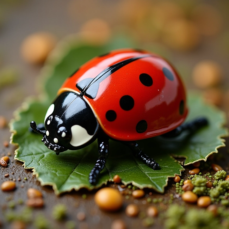 Imãs de geladeira temáticos de joaninha.