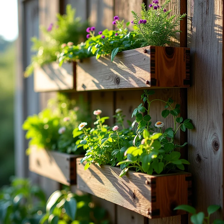 Jardim vertical suspenso feito com caixotes