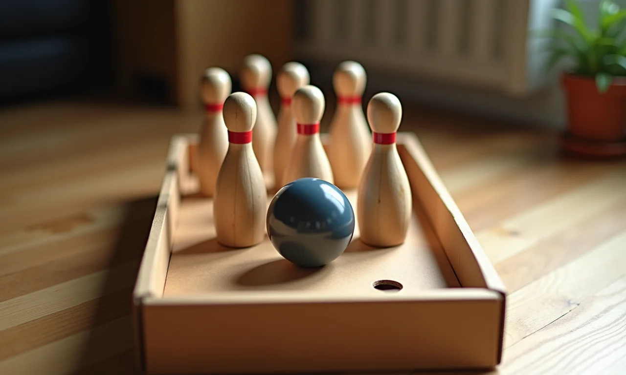 Jogo de boliche feito de caixa de sapato.