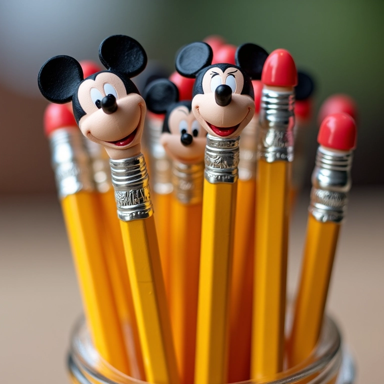 Lápis personalizados com ponteiras do Mickey Mouse.