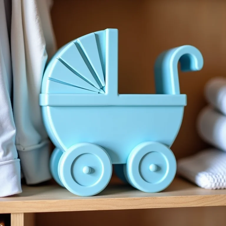 Lembrancinha de carrinho de bebê em EVA azul.