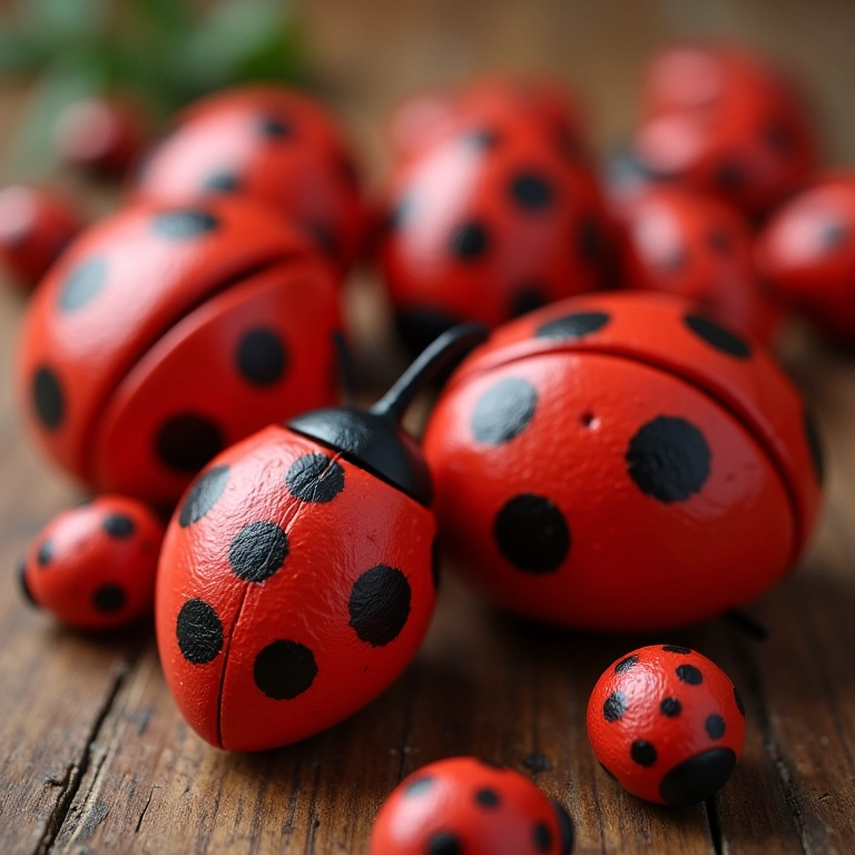 Lembrancinhas artesanais com tema de joaninha.