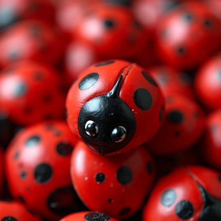 Lembrancinhas comestíveis com tema de joaninha em close-up.