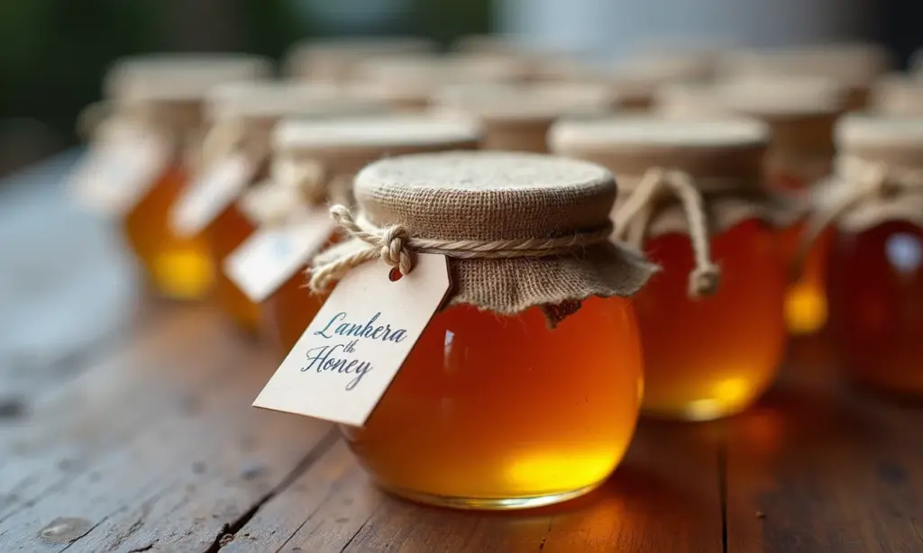 Casamento simples e barato: Lembrancinha Lembrancinhas de casamento comestíveis: potes de mel artesanal decorados.