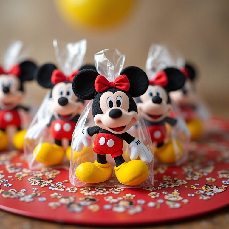 Lembrancinhas do Mickey embaladas com carinho.