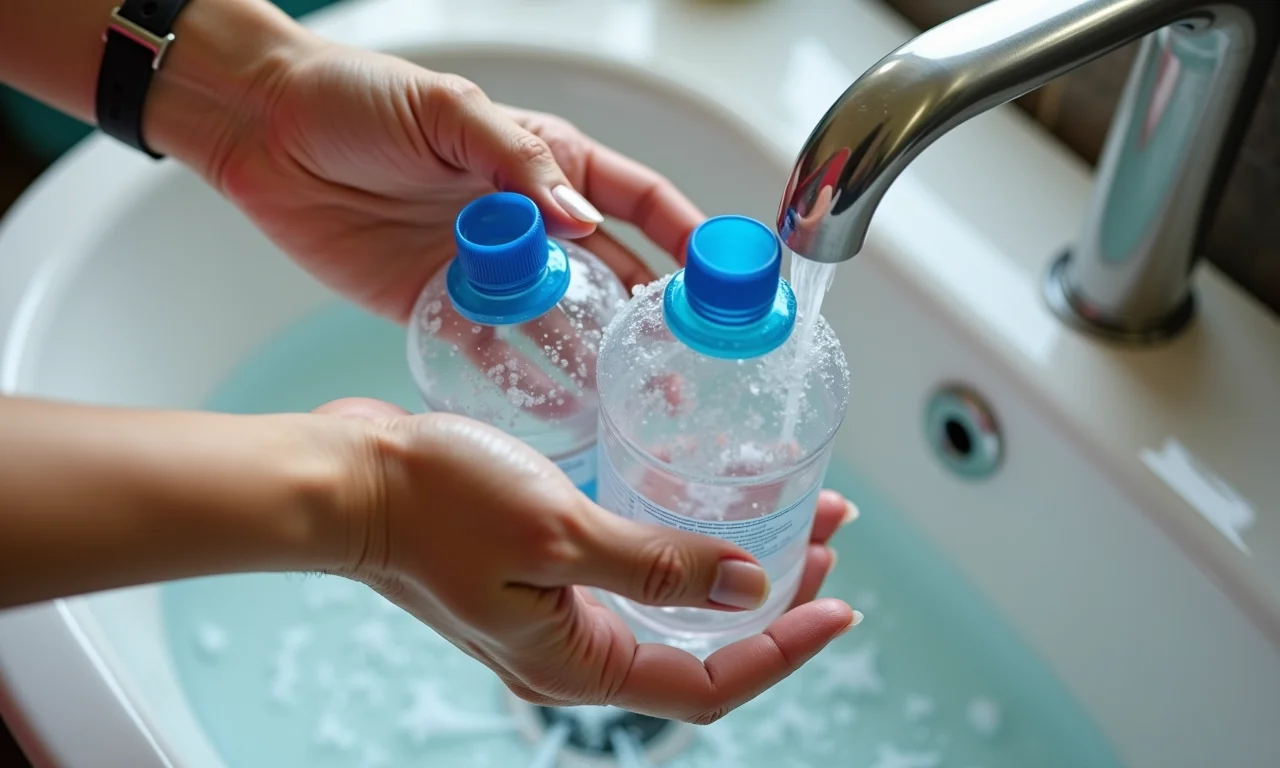 Limpando garrafas PET antes de usar para artesanato.