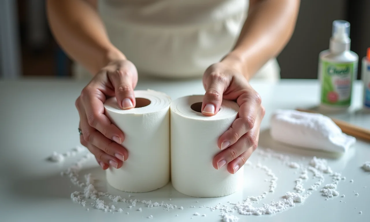 Limpando os rolos de papel higiênico após a pintura.