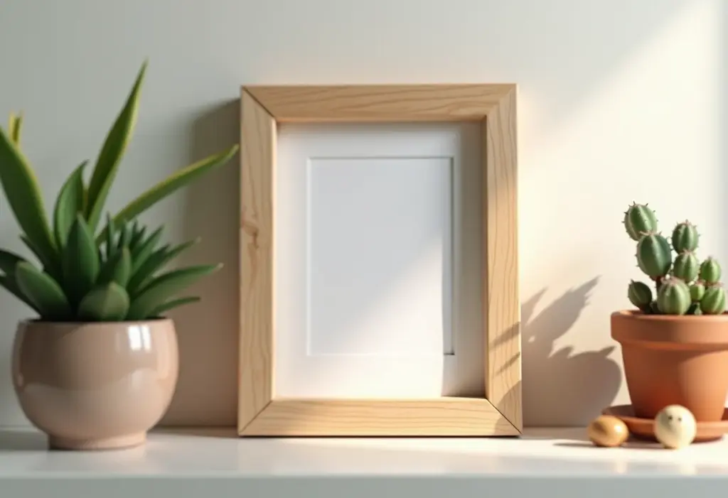 Lindo porta retrato em EVA decorando uma estante.