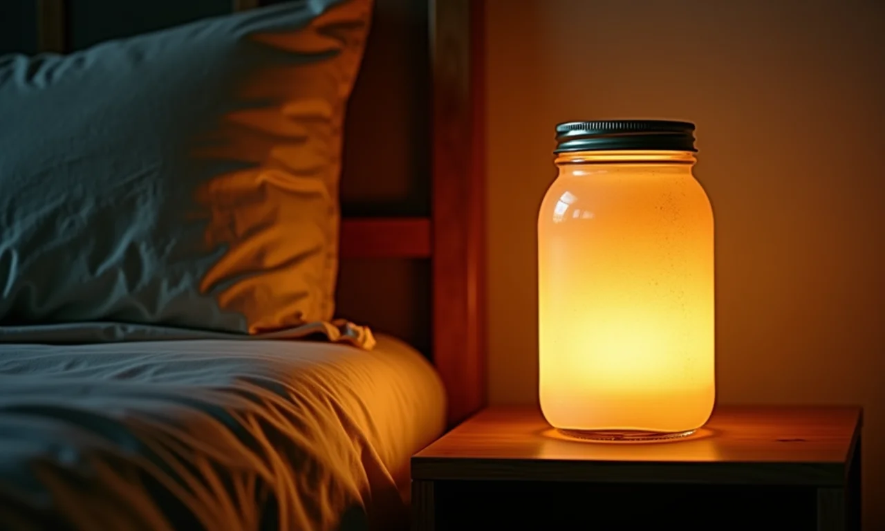 Luminária aconchegante feita com pote de vidro e luz suave.