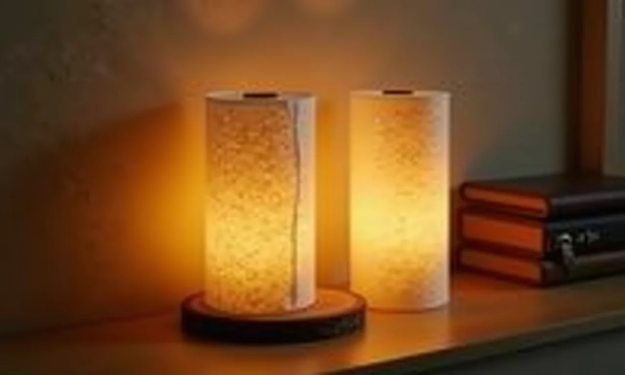 Luminárias charmosas feitas com rolos de papel toalha iluminando um ambiente acolhedor.