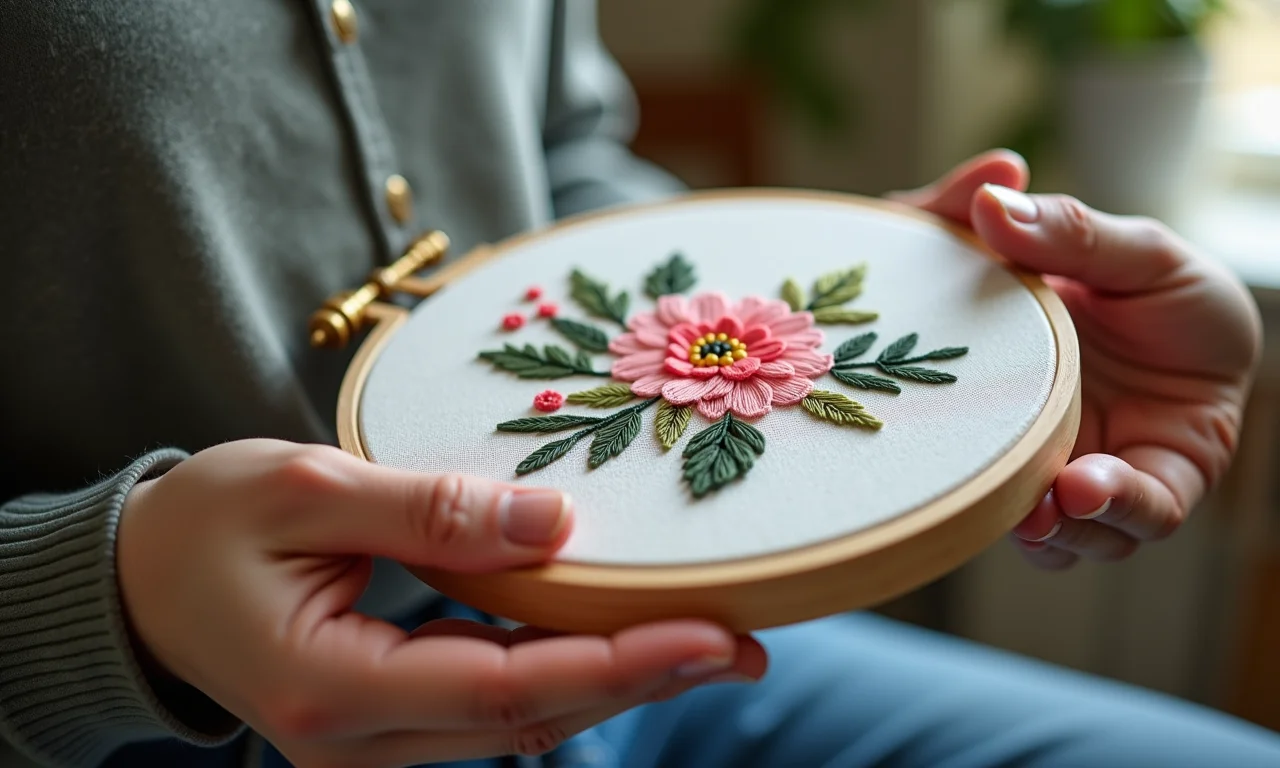 Mão usando bastidor adequado para ponto cruz.