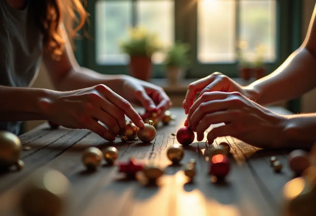 Lembrancinhas de Natal: Ideias fáceis para encantar e vender! Mãos arrumando enfeites de Natal artesanais