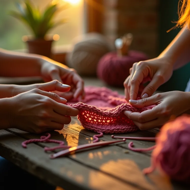 Mãos crocheted com fio de PET reciclado
