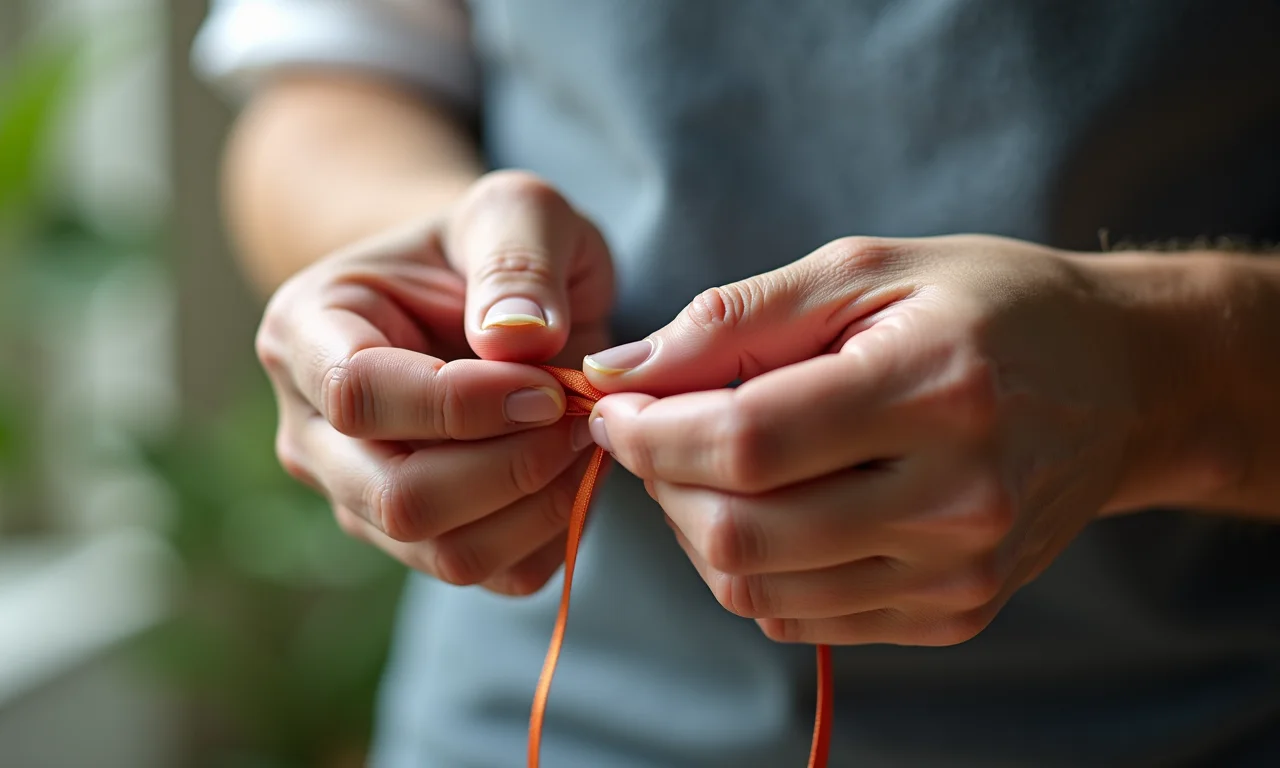 Mãos de especialista demonstrando técnica com fita.