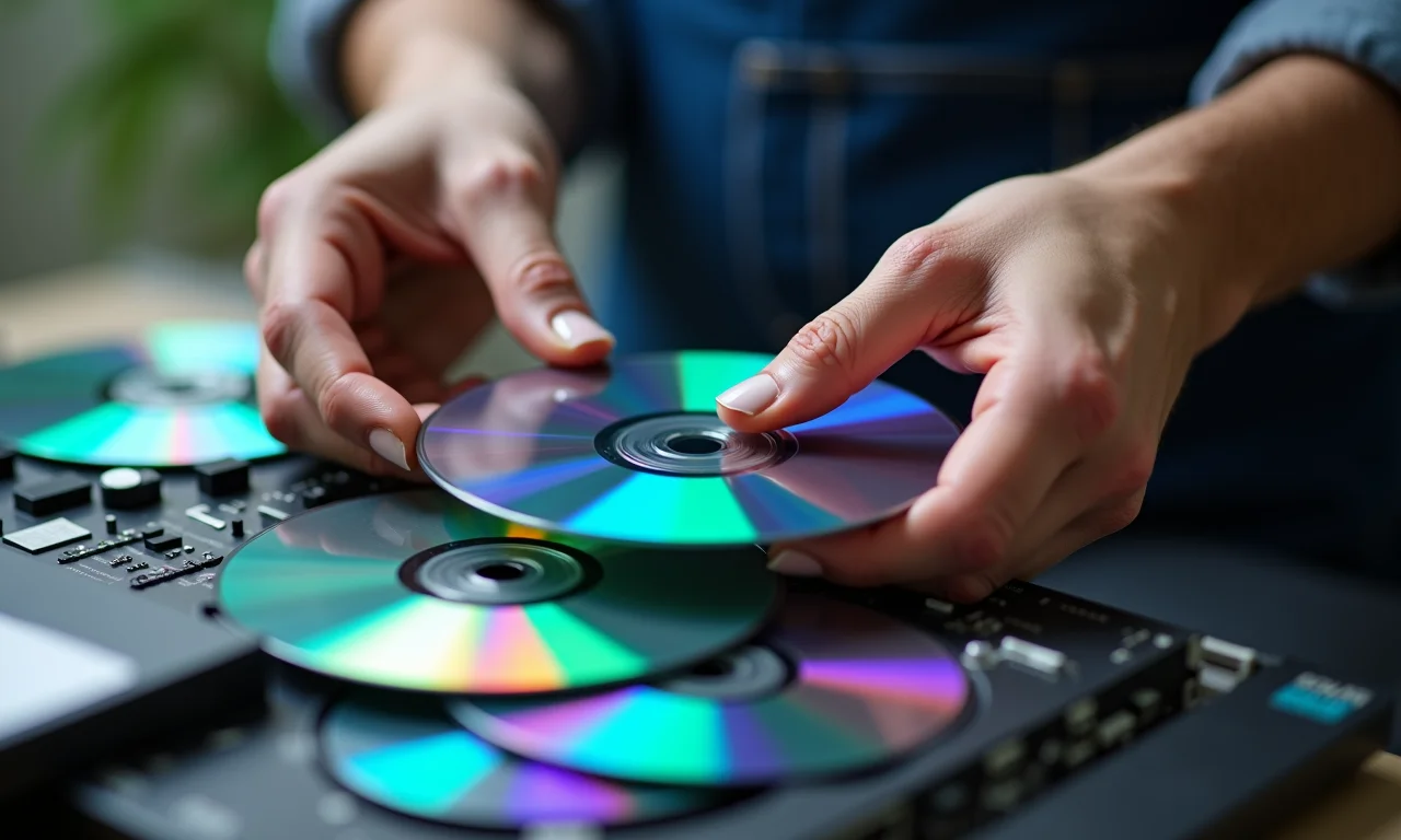 Mãos de especialista demonstrando técnica de reciclagem de CD.