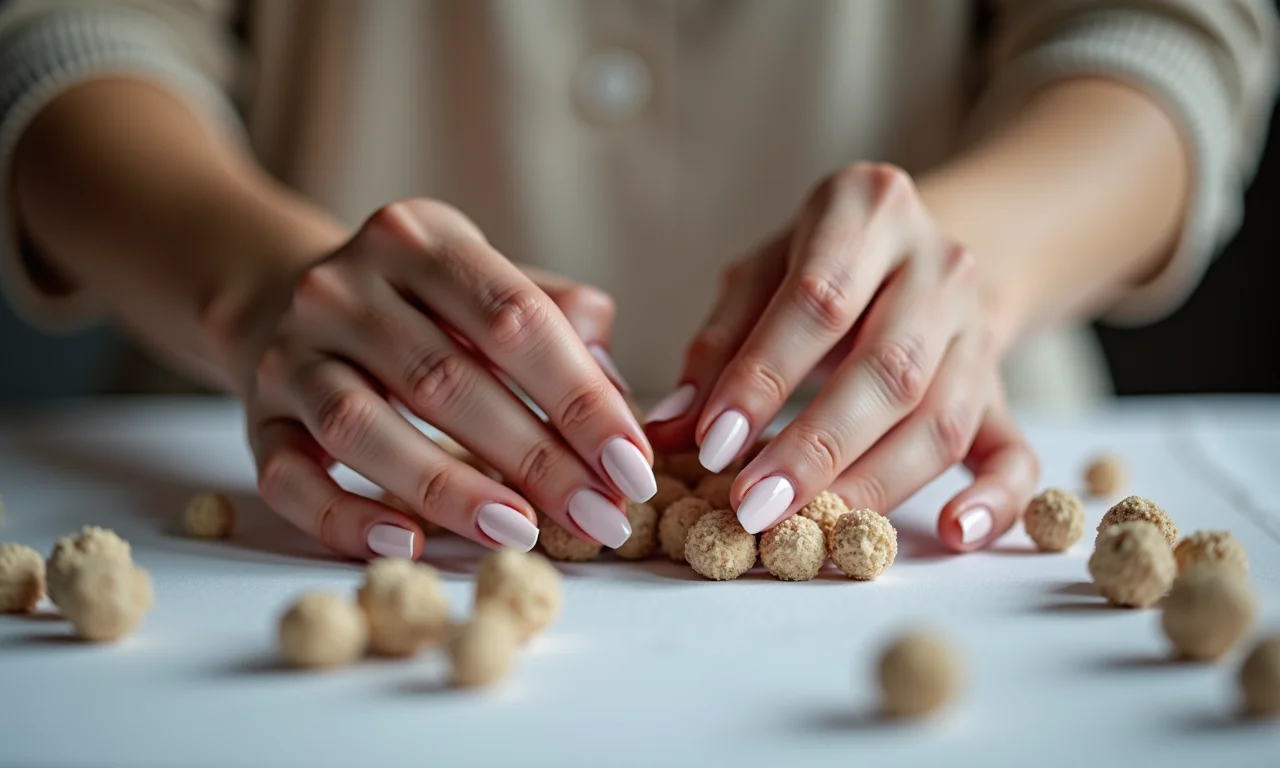 Mãos de especialista organizando lembrancinhas de casamento.