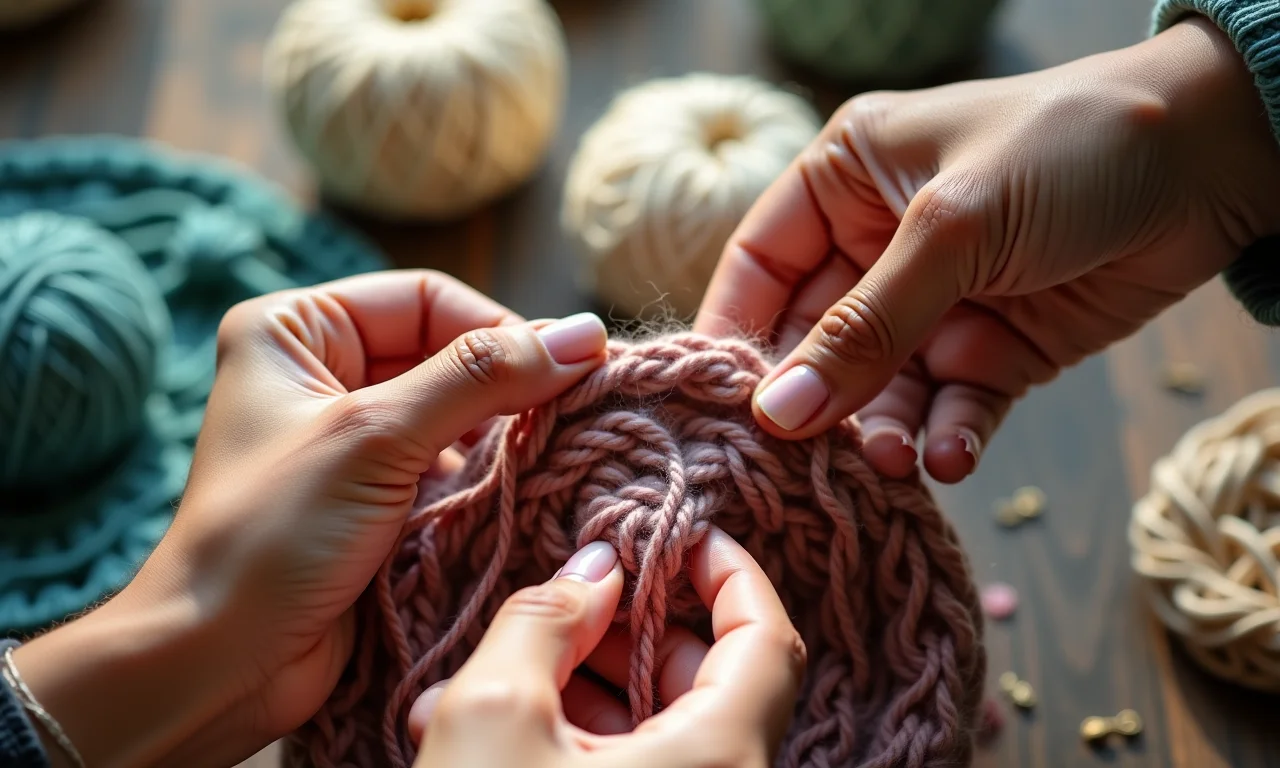 Mãos demonstrando a técnica do anel mágico no crochê